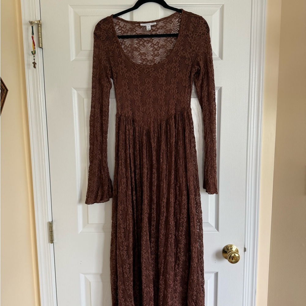 OPEN TO OFFERS!!! Bohemian Brown Lace Maxi Dress with Long Sleeves - Picture 1 of 6